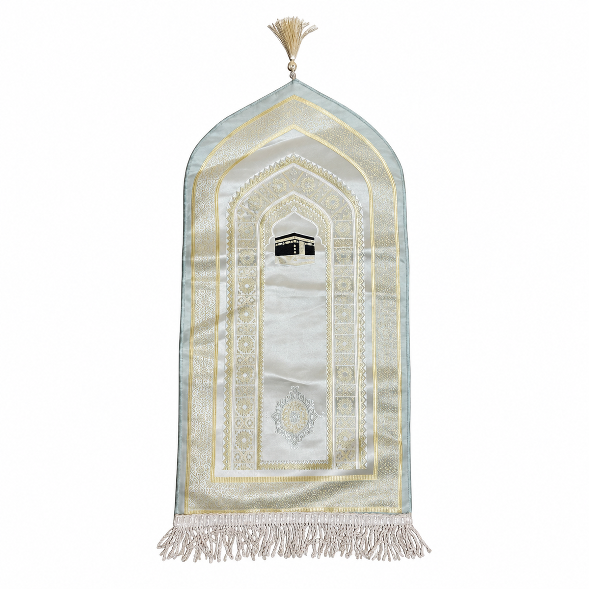 Children Satin Mihrab Style Prayer Mat Aqua Edges 75x40