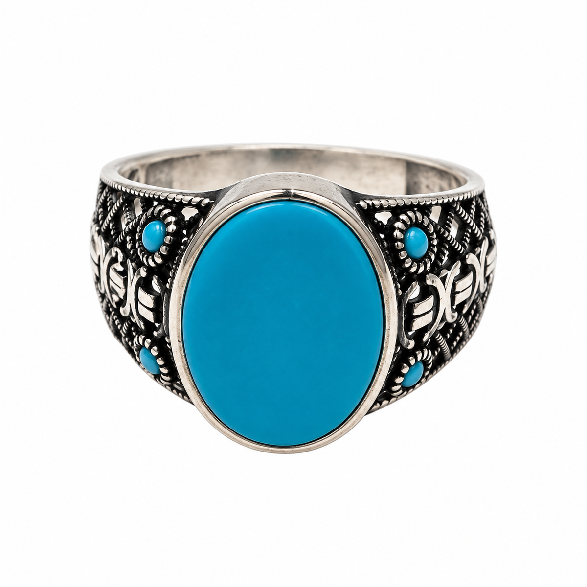 Turquoise Oval Stone Silver Ring