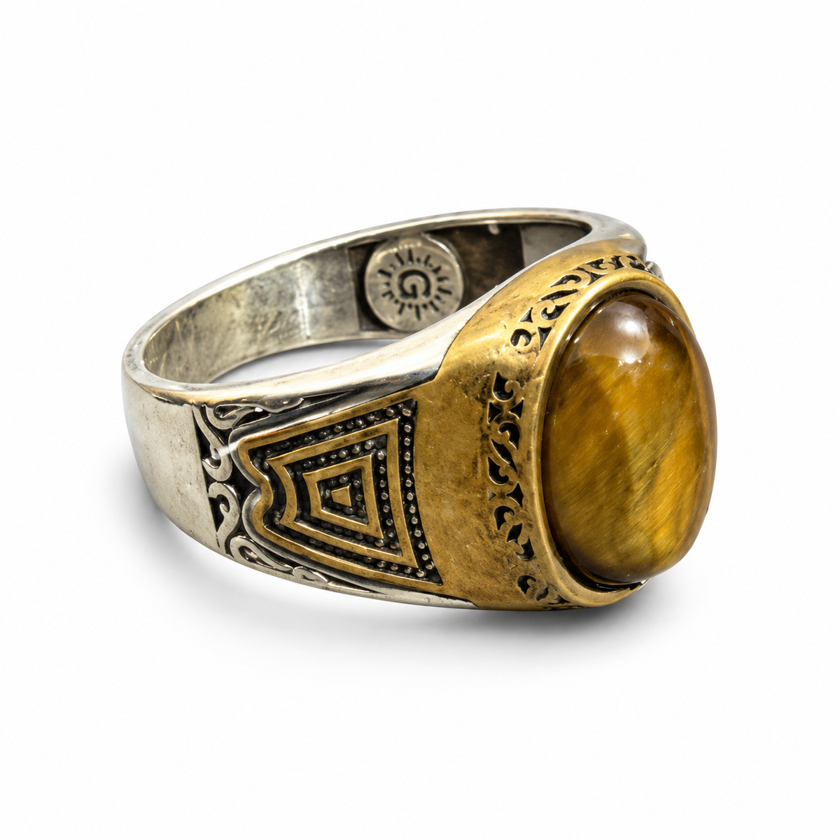 Two Tone Tiger Eye Silver Ring