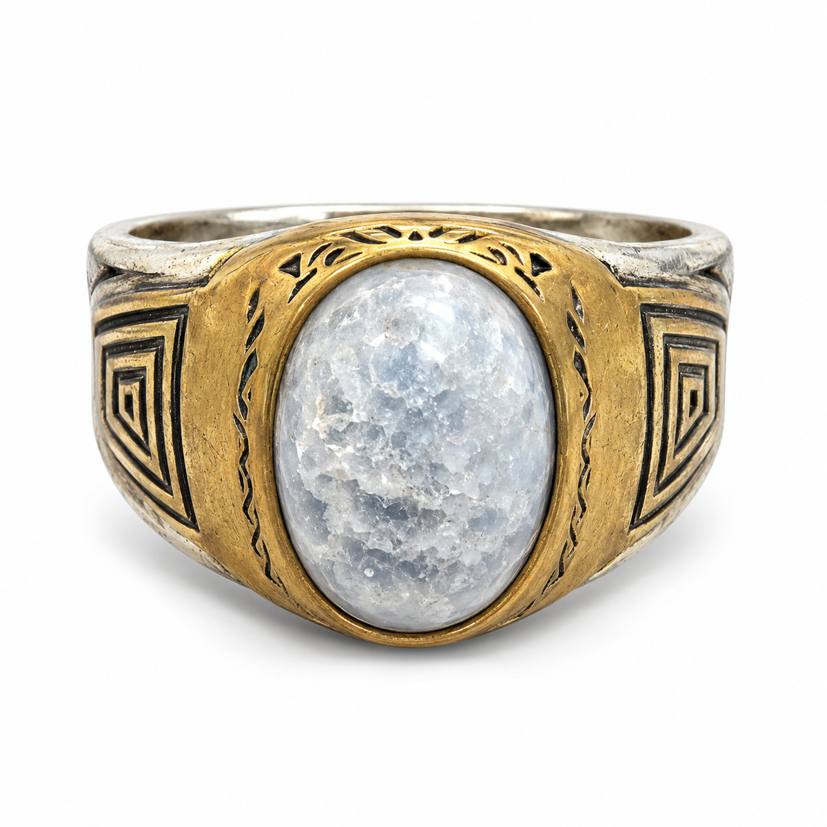 Gold Clowdy Cabochon Silver Ring