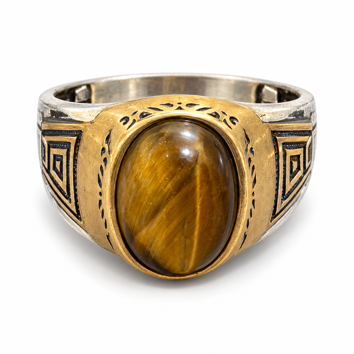 Two Tone Tiger Eye Silver Ring