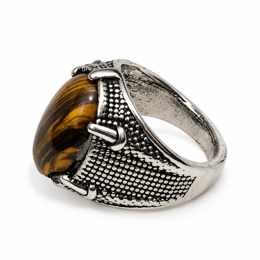 Silver Brown Pattern Steel Ring