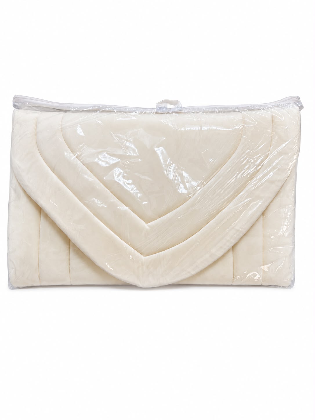 Foam-padded white prayer rug (mihrab design) –  (Width: 62 cm, Length: 115 cm)