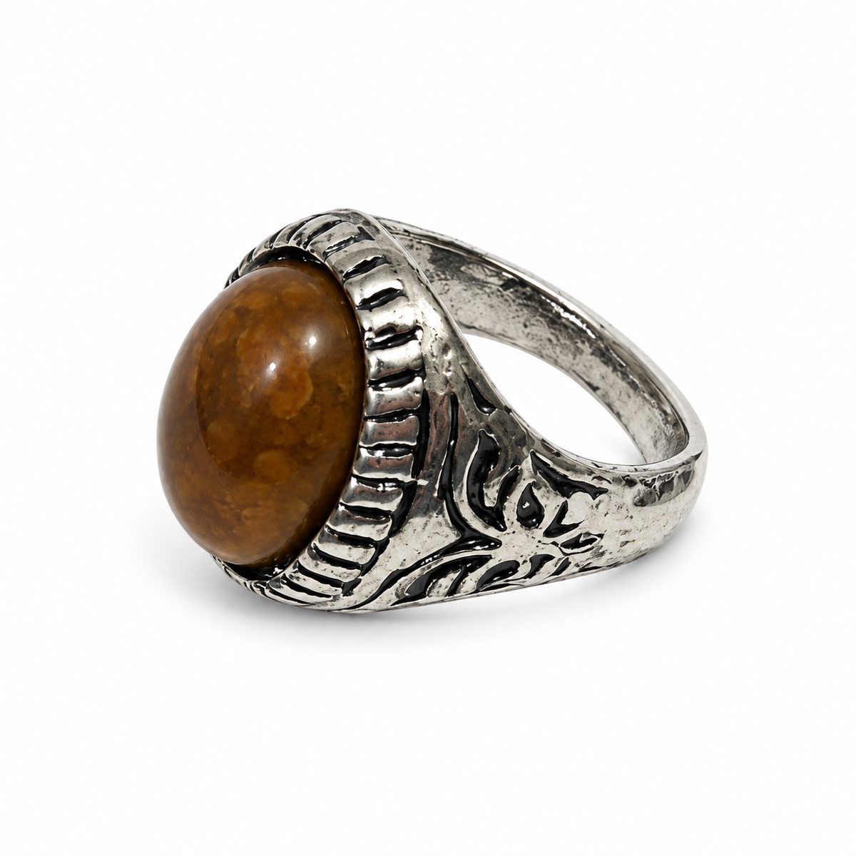 Brown Cabochon Steel Ring