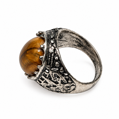 Ornate Tiger Eye Steel Ring