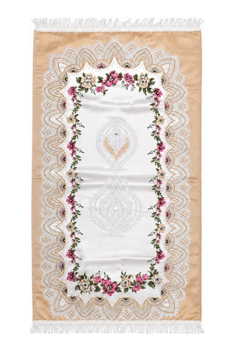 Satin Turkish Prayer Mat Pink Flowers